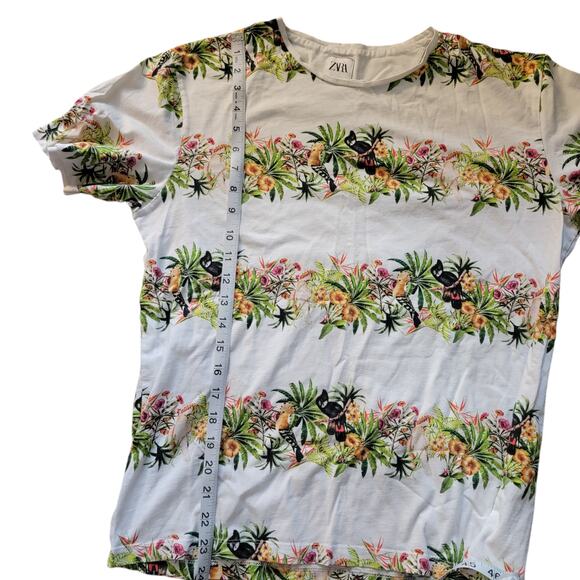 Zara Tropical Print Short Sleeve Tee Size Medium - Picture 3 of 5